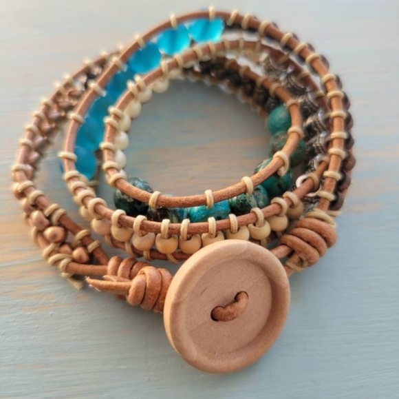 Boho Triple Wrap Beaded Bracelet - Picture 3 of 4